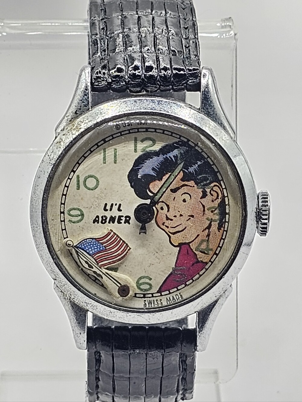 1951 New Haven Lil Abner Animated Wristwatch Non-Working Missing Hour Hand